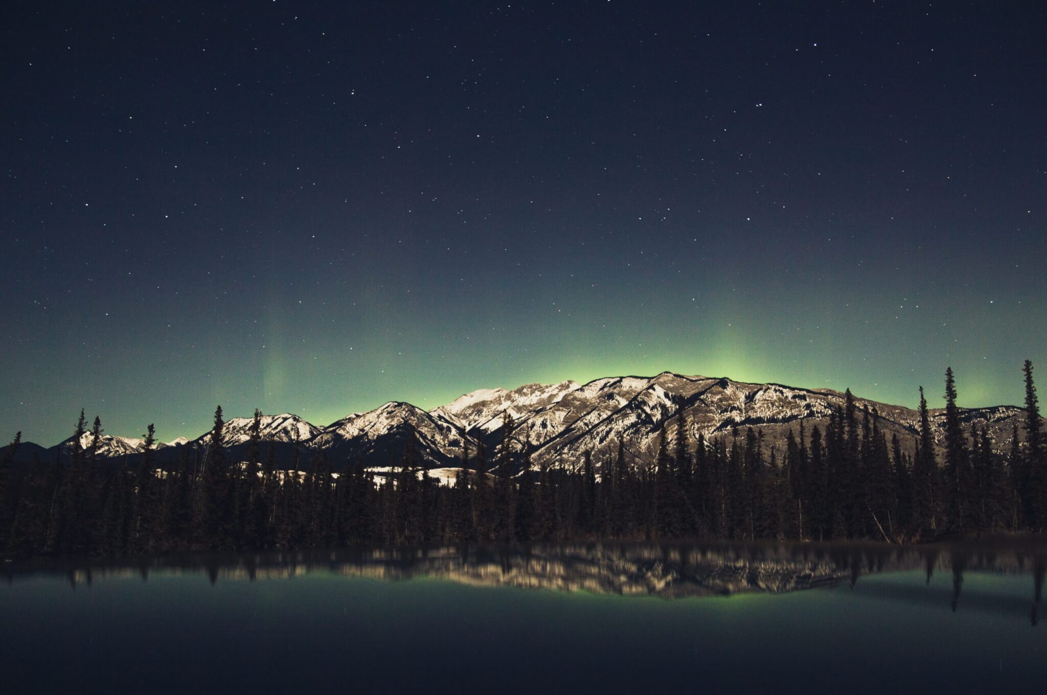 Northern lights over a lake