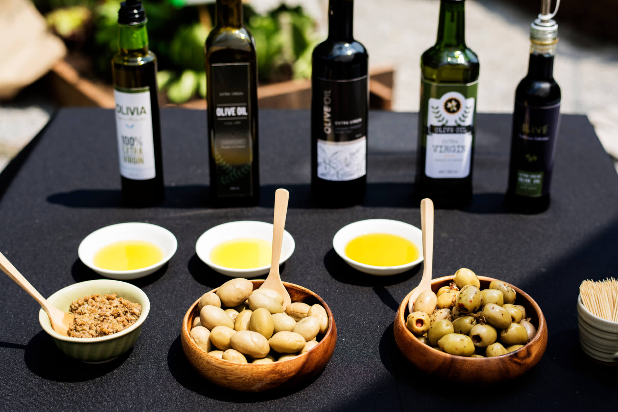 Olive oil choosing choice on the table