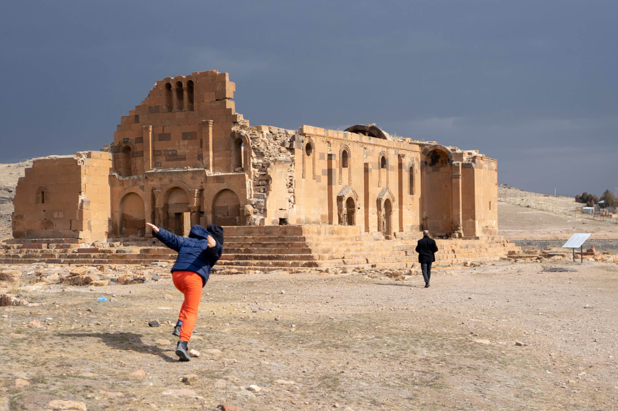 People outside of the ruins of yererouk basilica in anipemza armenia