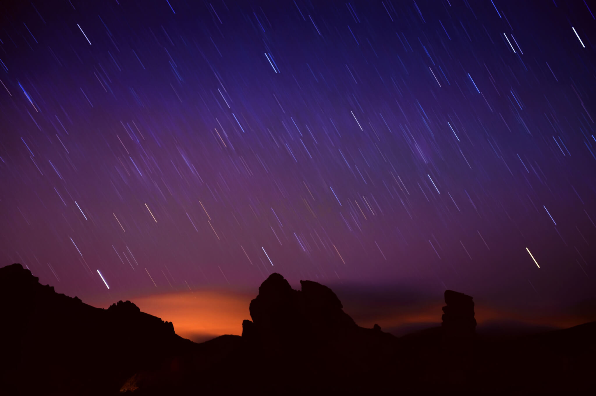 Star rain in the night sky. Tenerife, Spain