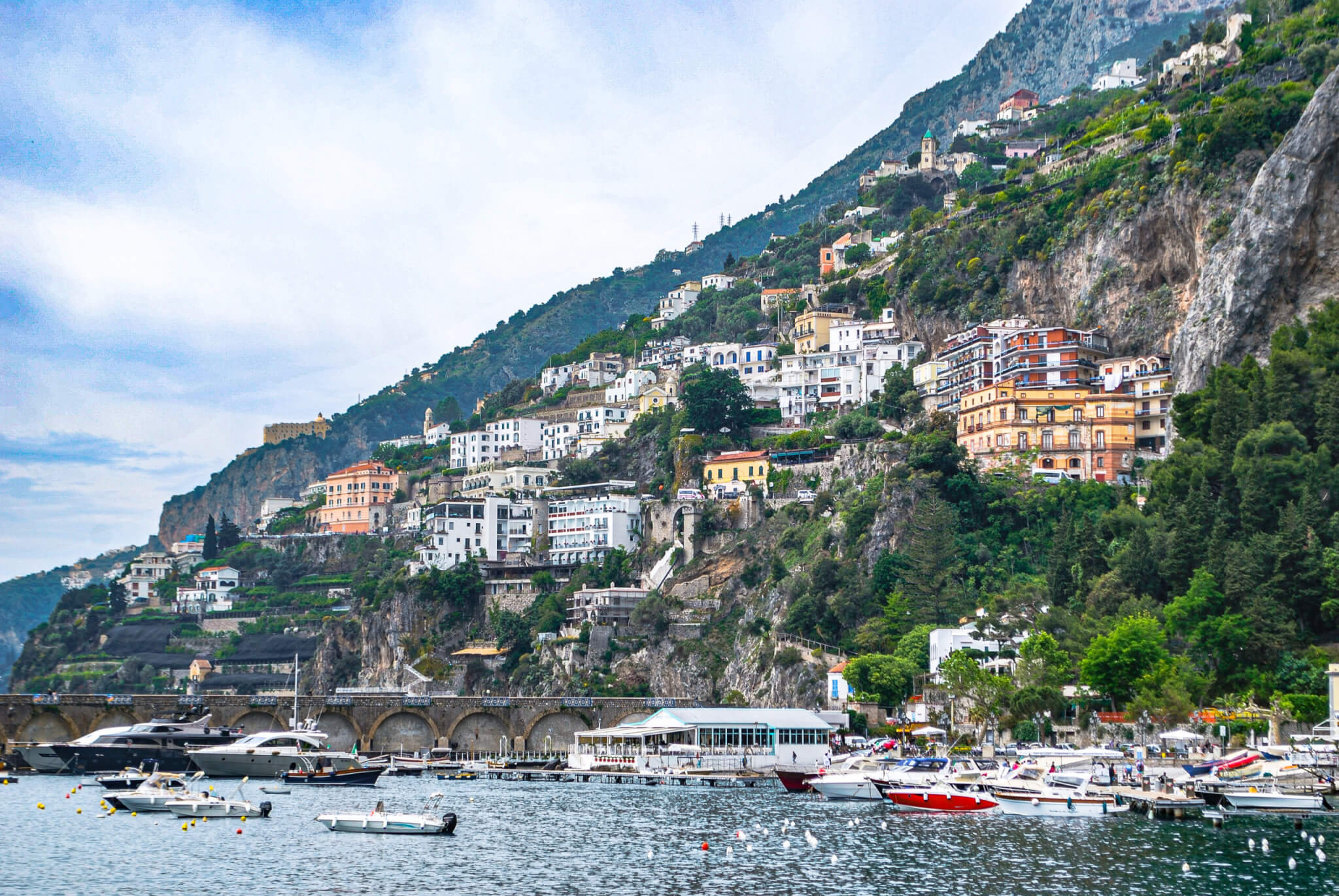 View of buildings on mountain at the amalfi coast in italy at daytime