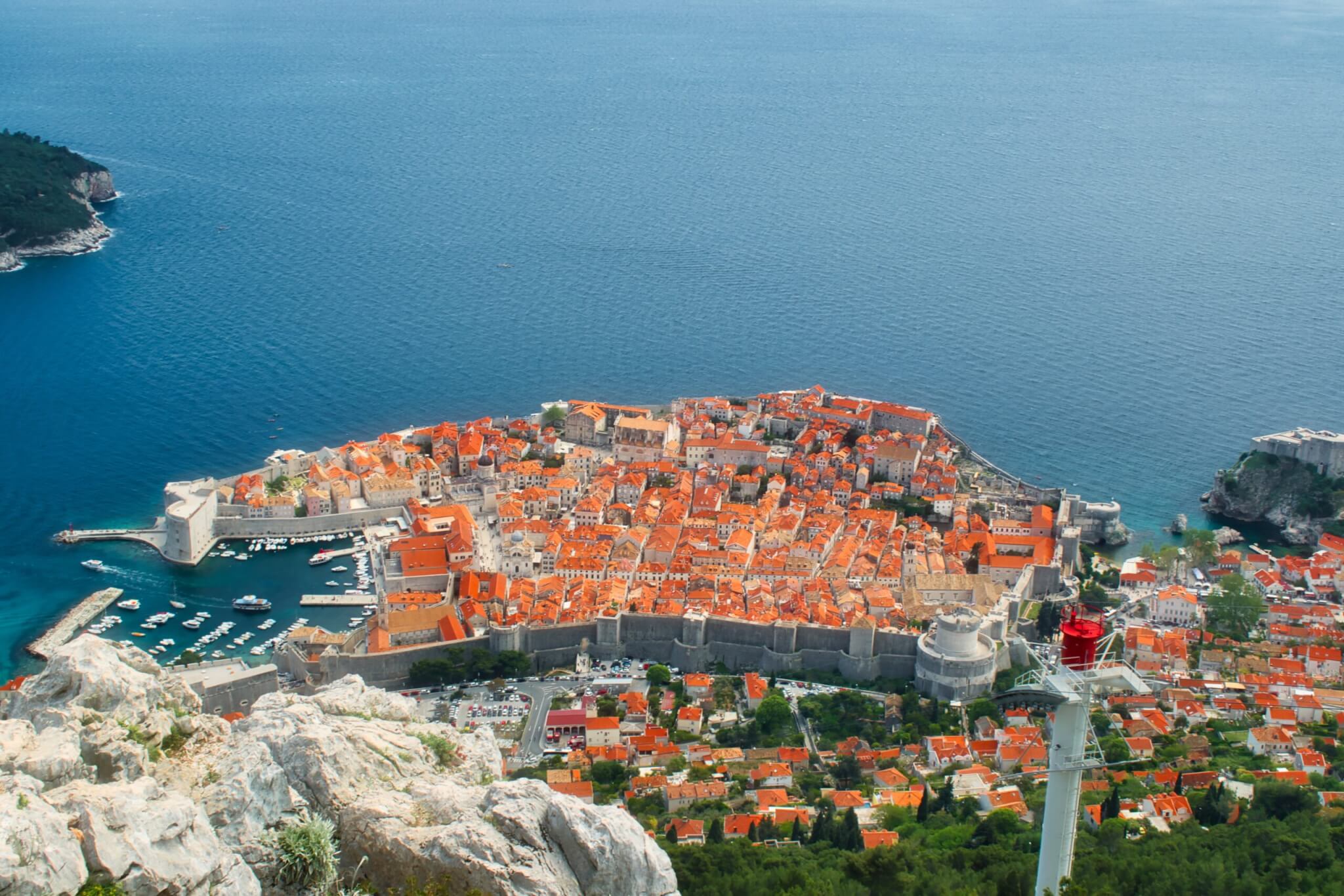 Aerial view of the old city of dubrovnik croatia near blue sea