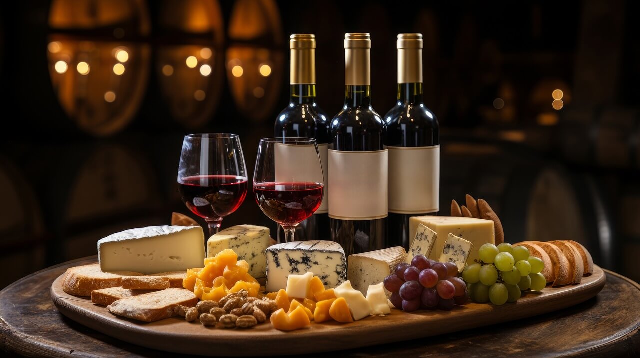ai generated, cheese platter, wine tasting