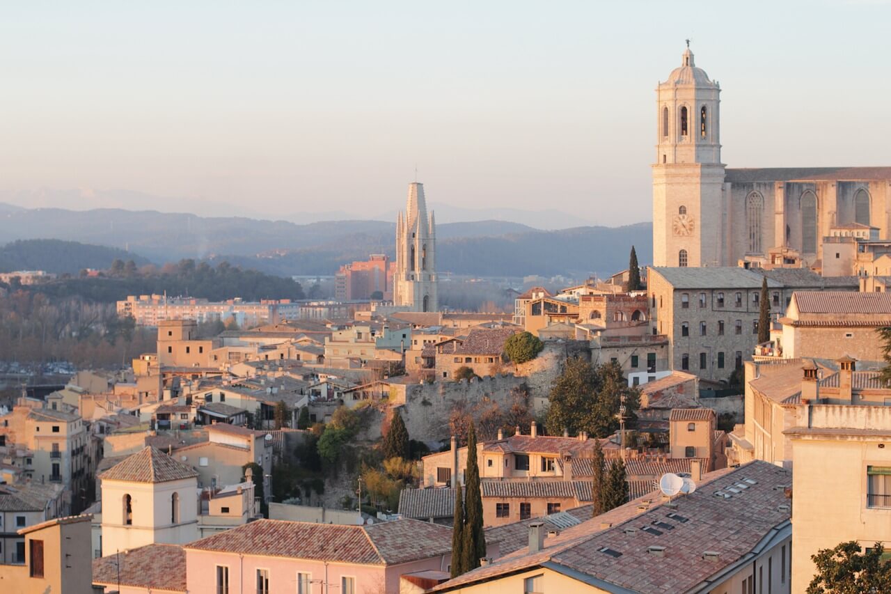 city, sunset, girona