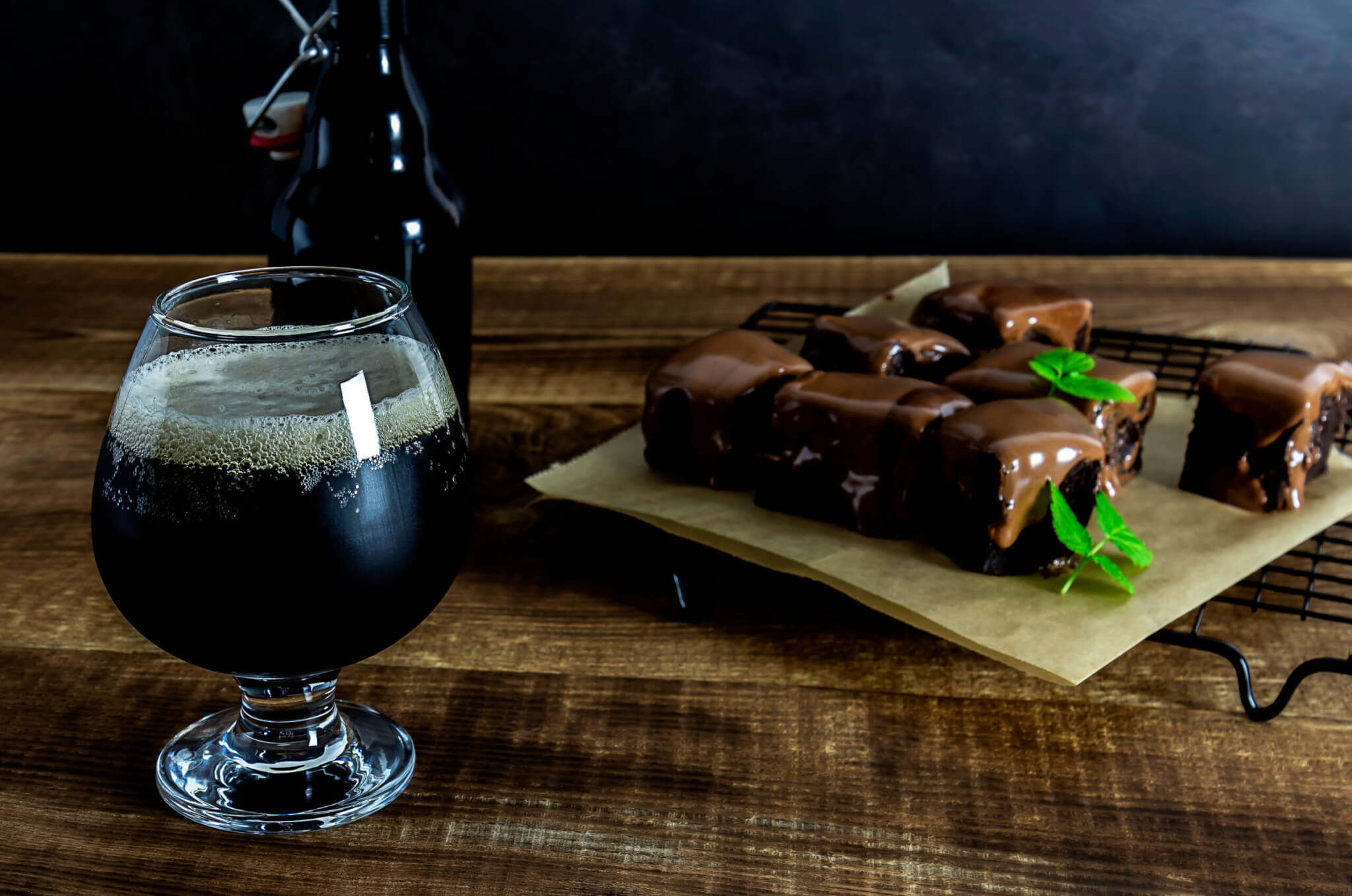 Craft stout beer with chocolate brownies.