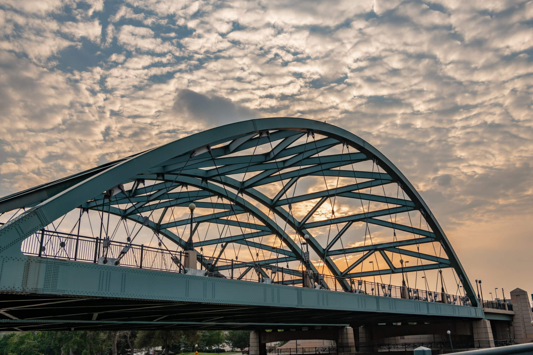 In Denver, Colorado, The famous Colfax Avenue bridge at Confluence Park, connecting the Highland and Lower Downtown (LoDo) neighborhoods.