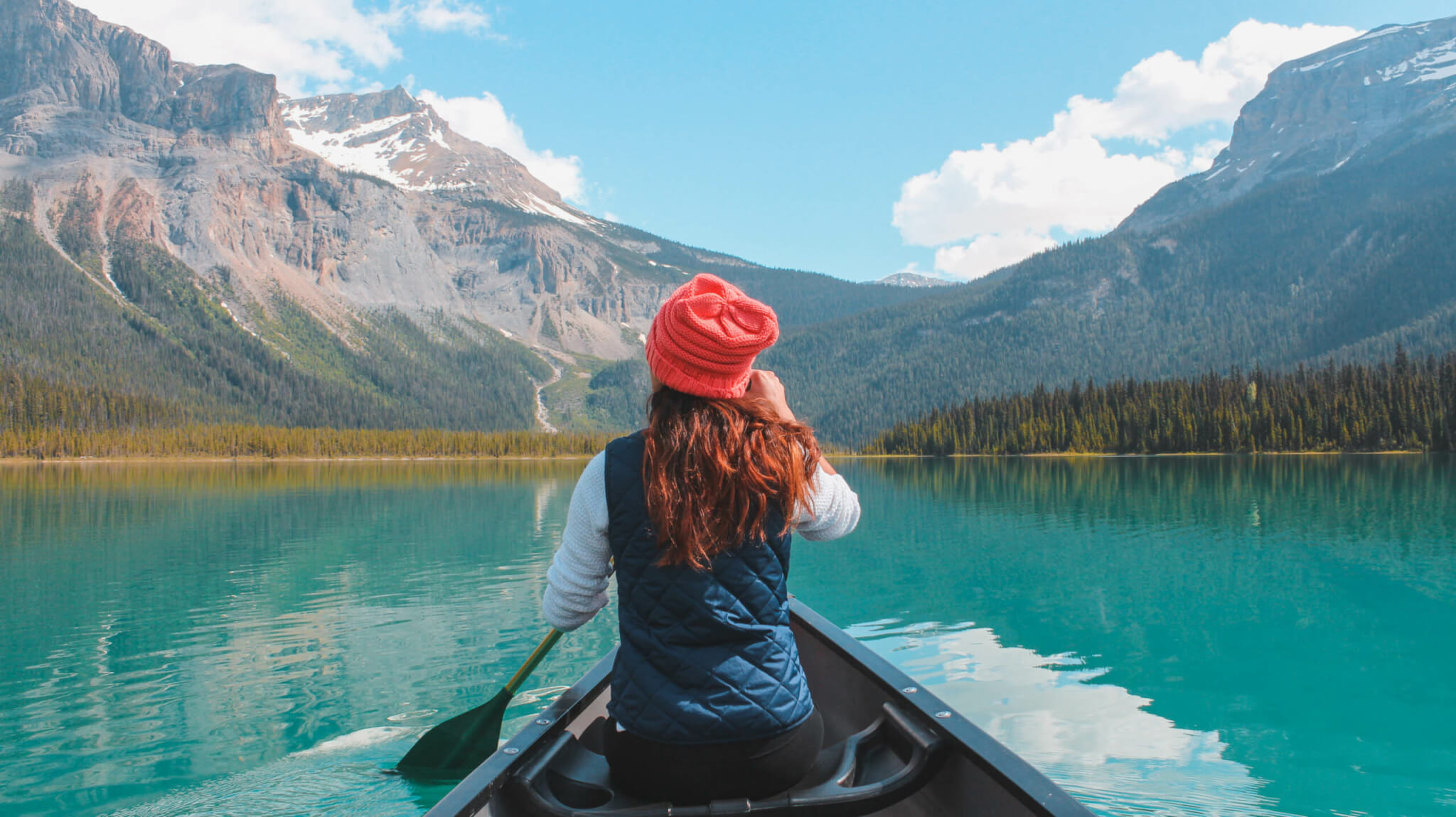 Kayaking around Emerald lake in Banff Canada