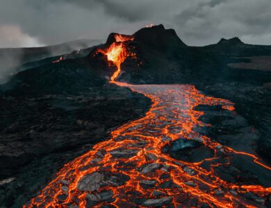 Recent Fagradalsfjal volcanic eruption in Iceland.