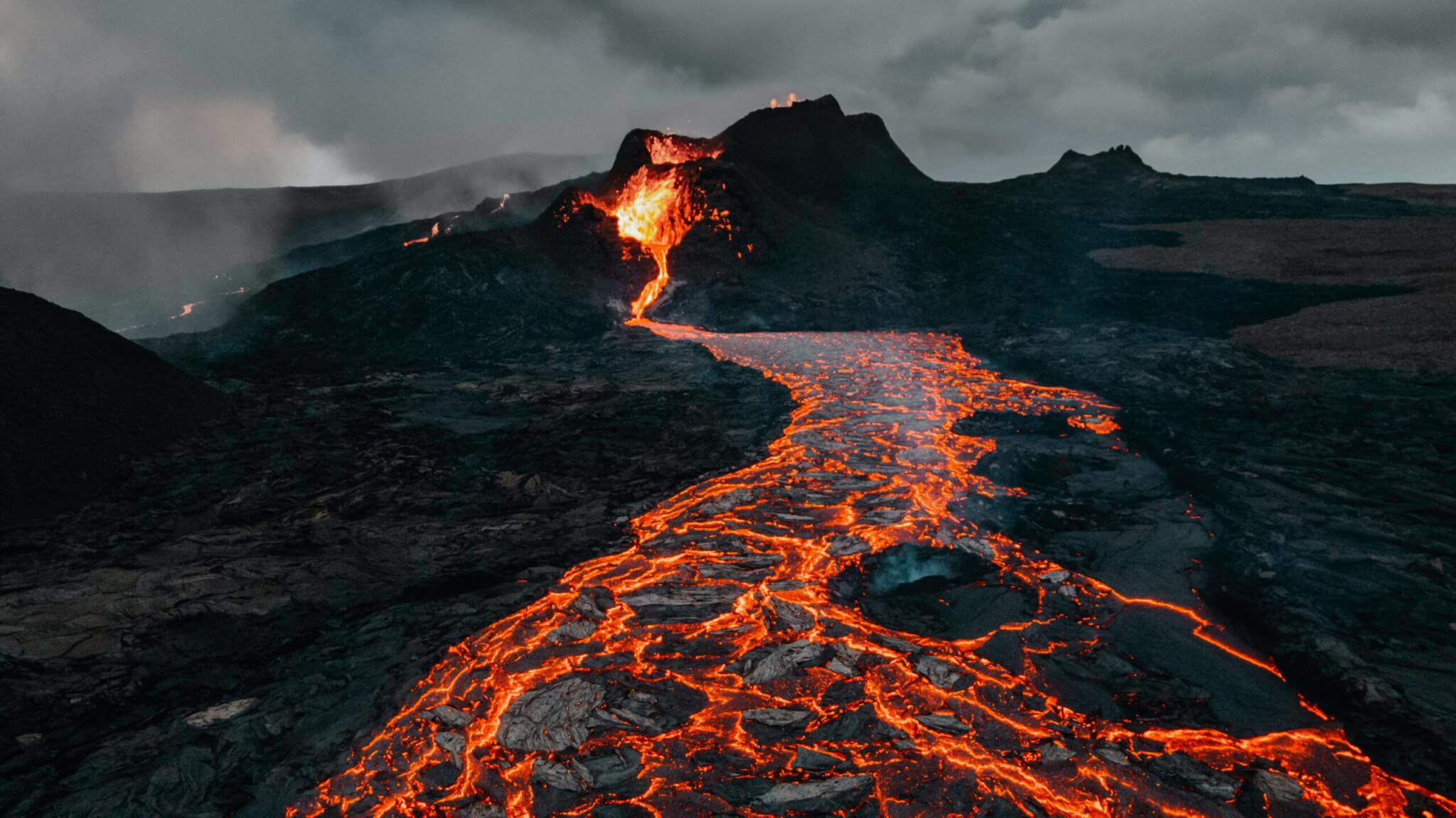 Recent Fagradalsfjal volcanic eruption in Iceland.