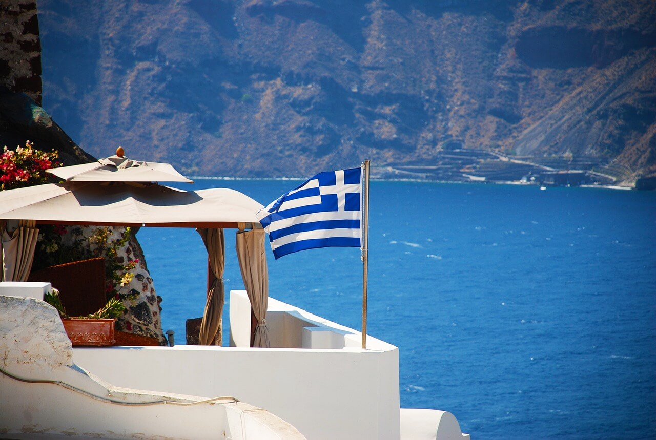 santorini, greece, flag