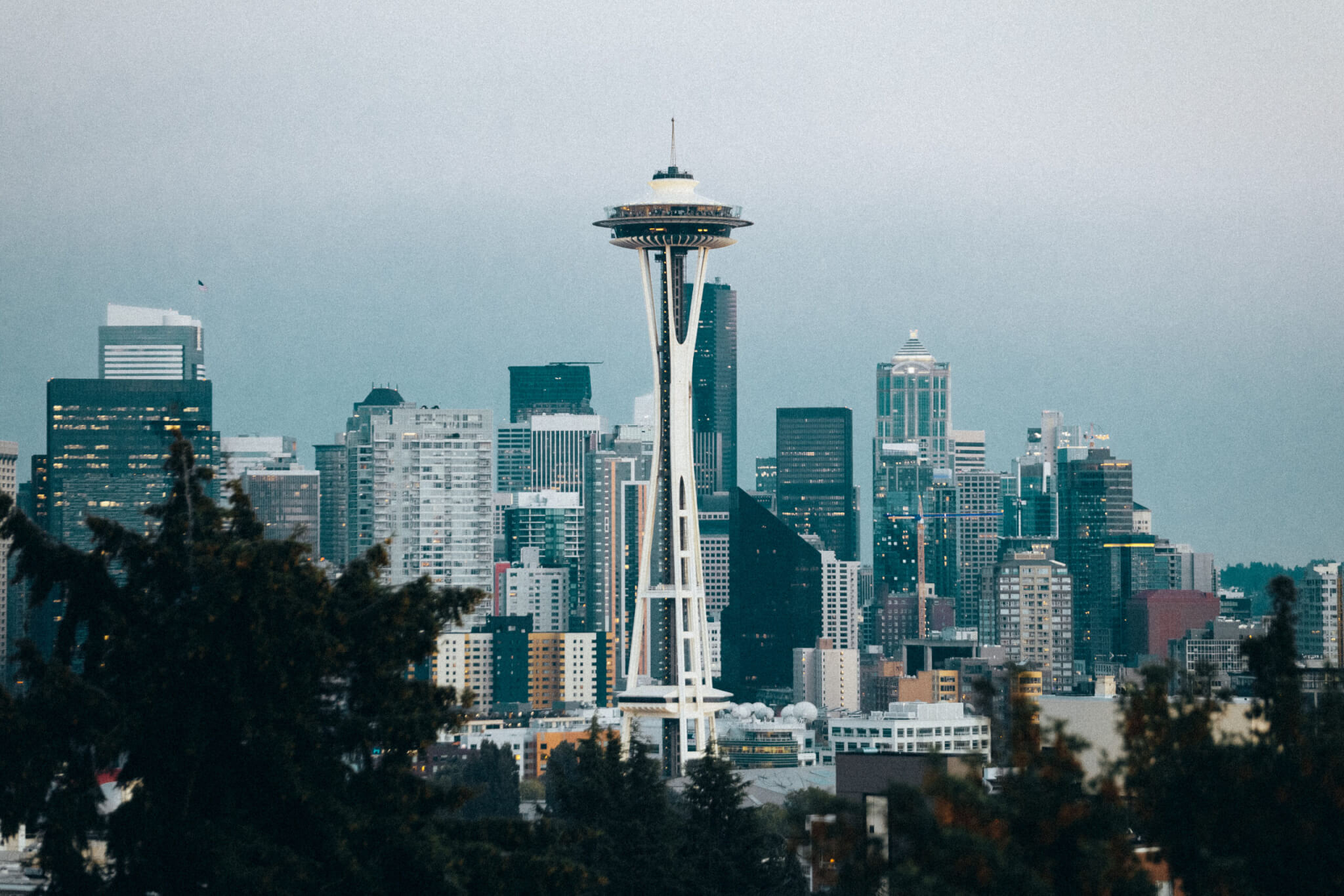 Space needle tower in the city