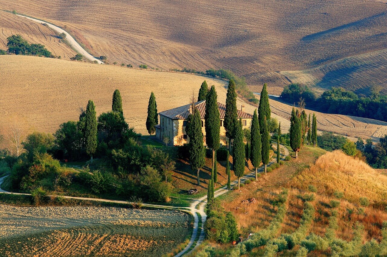 tuscany, landscape, cypress