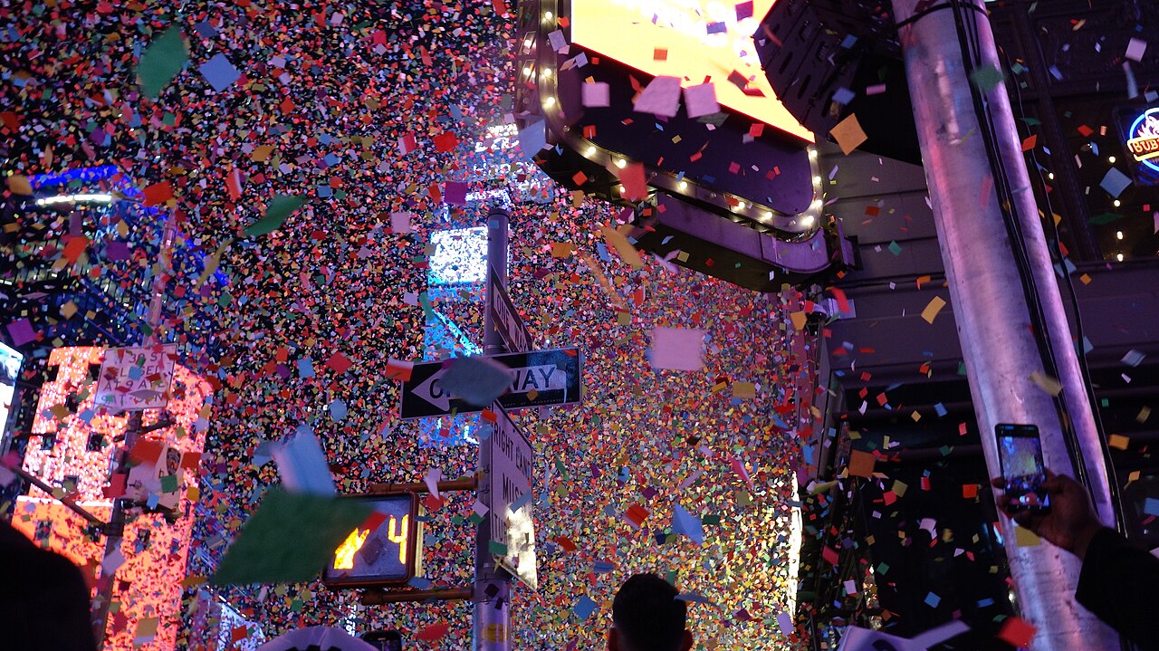 Confetti fill's the air in Times Square during the New Years Eve celebration in NYC.
