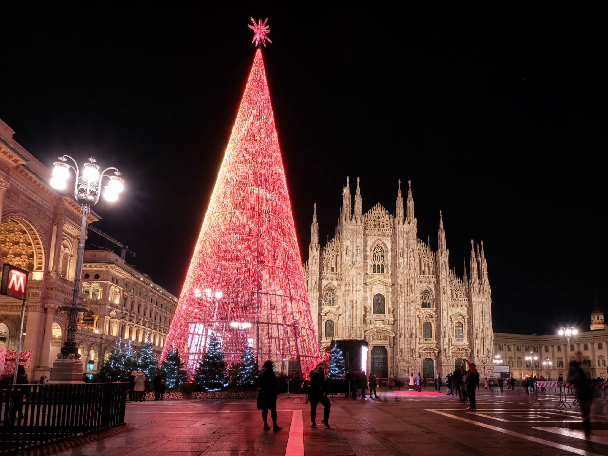 Artificial Christmas tree in front of Milan cathedral