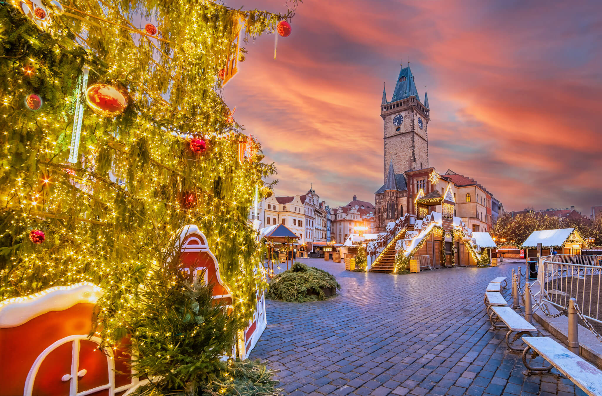 Beautiful Christmas market in the winter holiday, in Prague, Europe