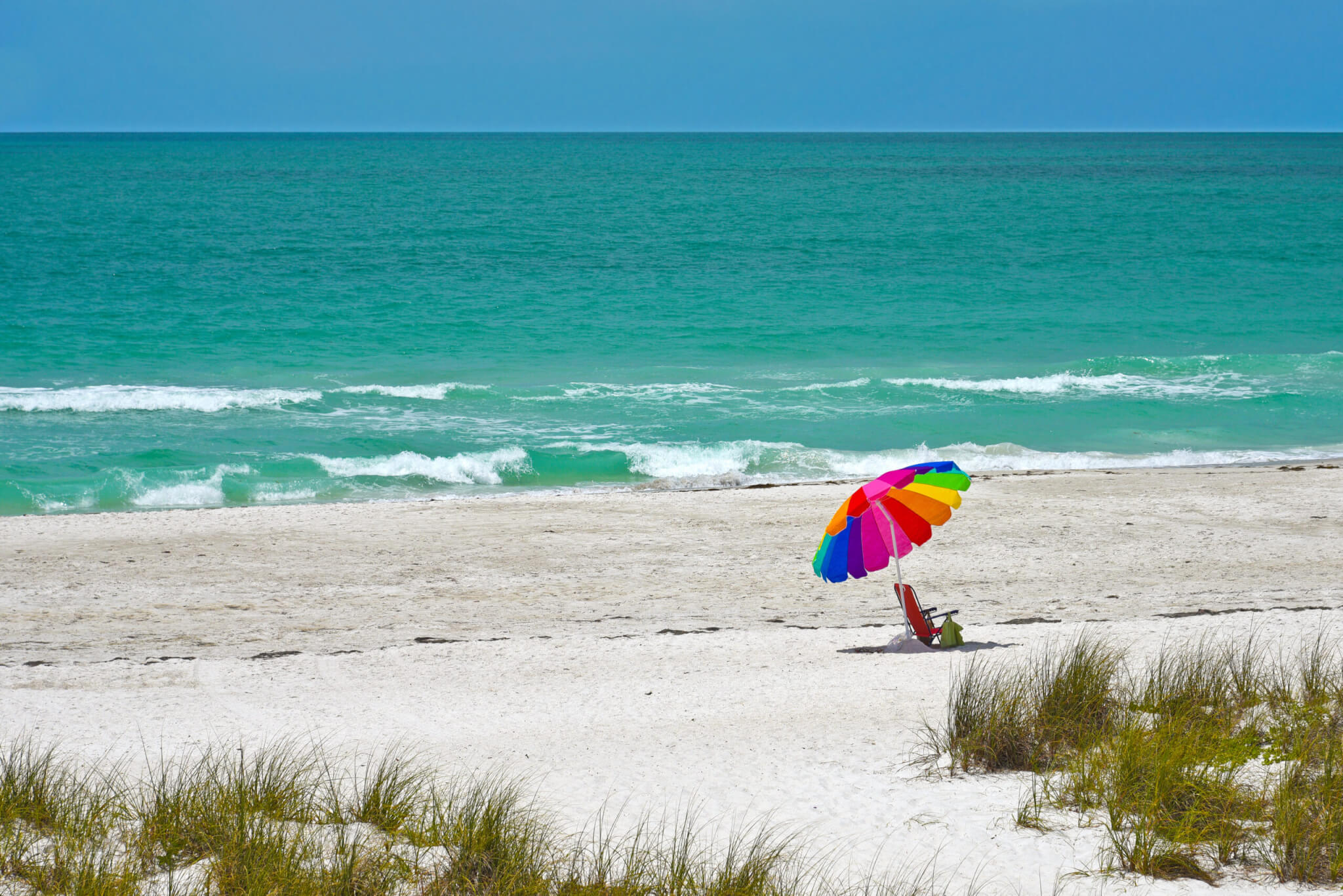 Colorful Beach Umbrella and Chair