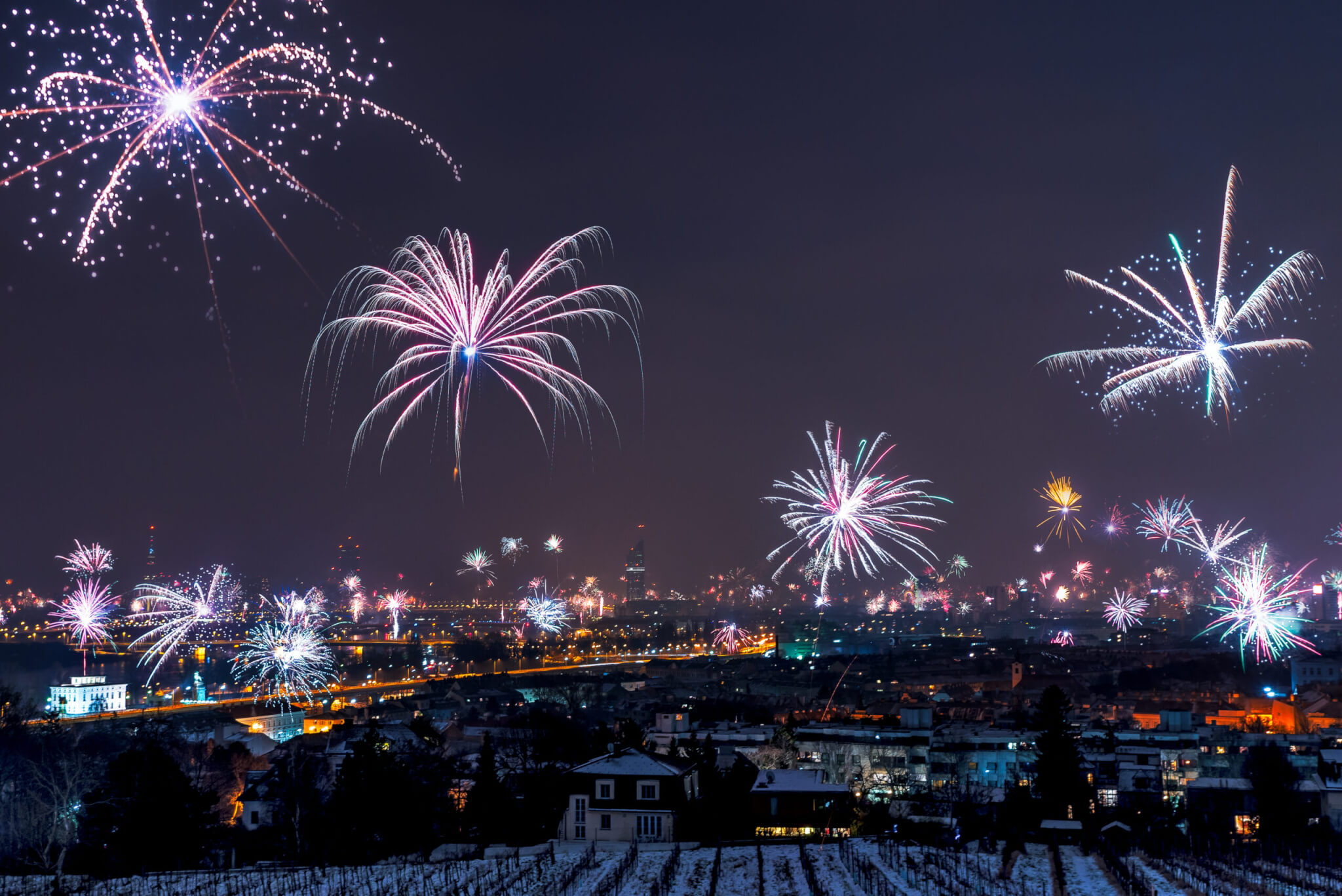 Fireworks above the Skyline in Vienna