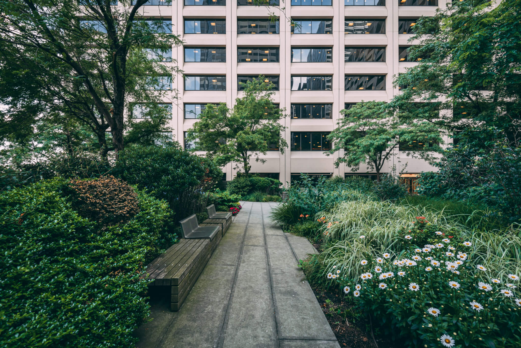 Garden at the Elevated Acre, in the Financial District, Manhattan, New York City