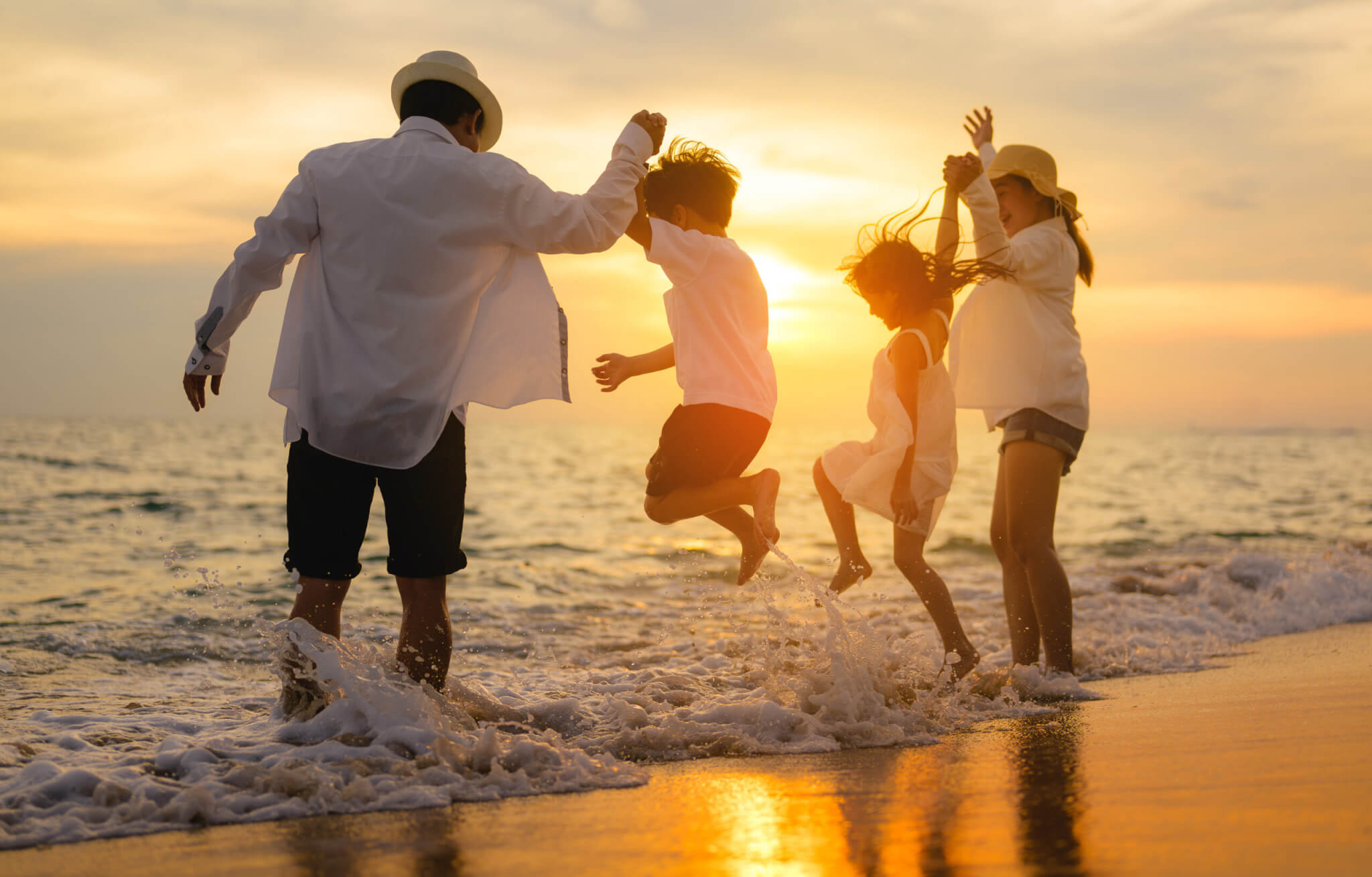Happy family enjoying together on beach on holiday vacation, Family with beach travel, People enjoying with holiday vacation, High quality photo