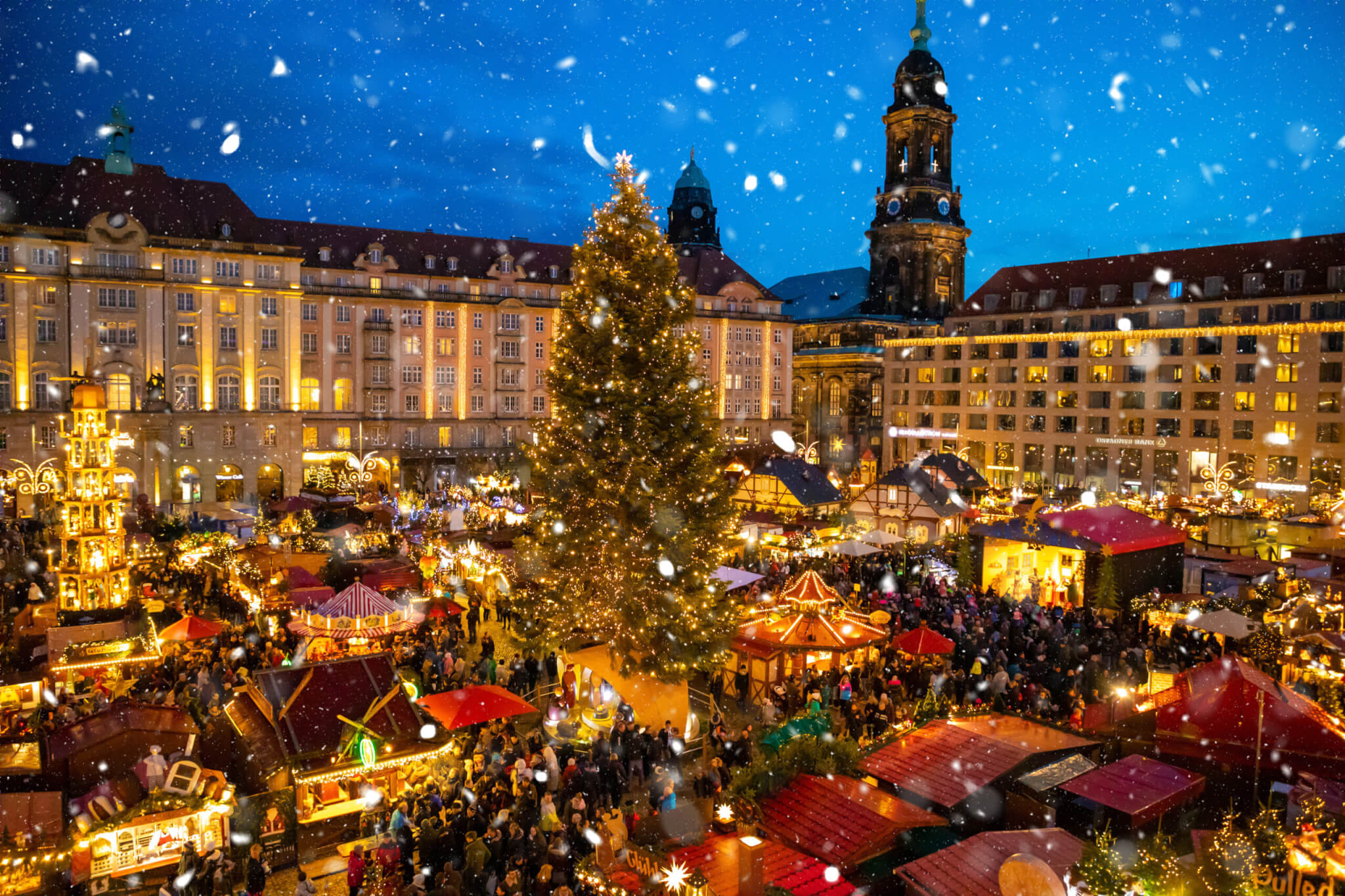 People visit Christmas Market Striezelmarkt in Dresden, Germany