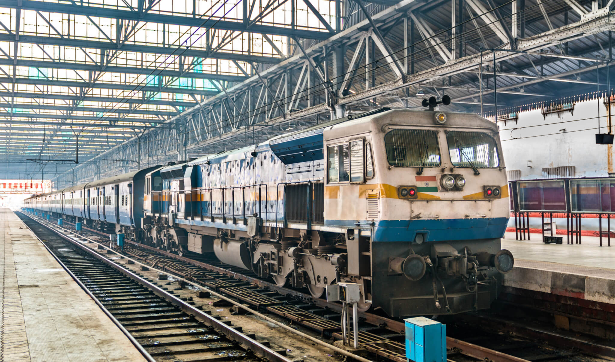 Passenger train at Chhatrapati Shivaji Maharaj Terminus in Mumbai
