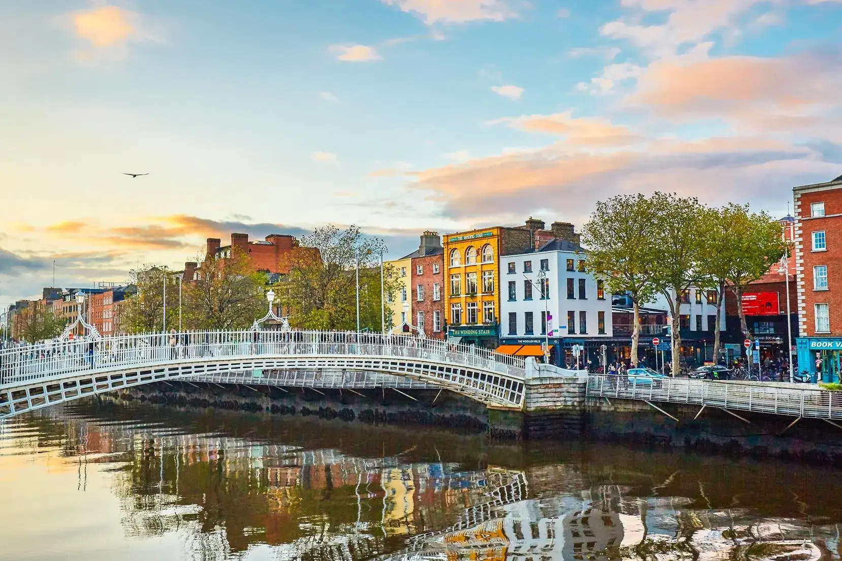 Dublin bridge with charming hotels in the background 
