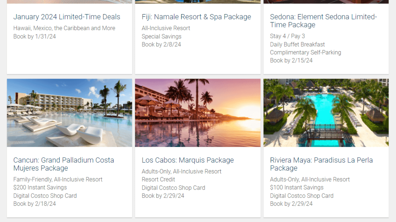 travel deals that are featured on costco travels homepage 