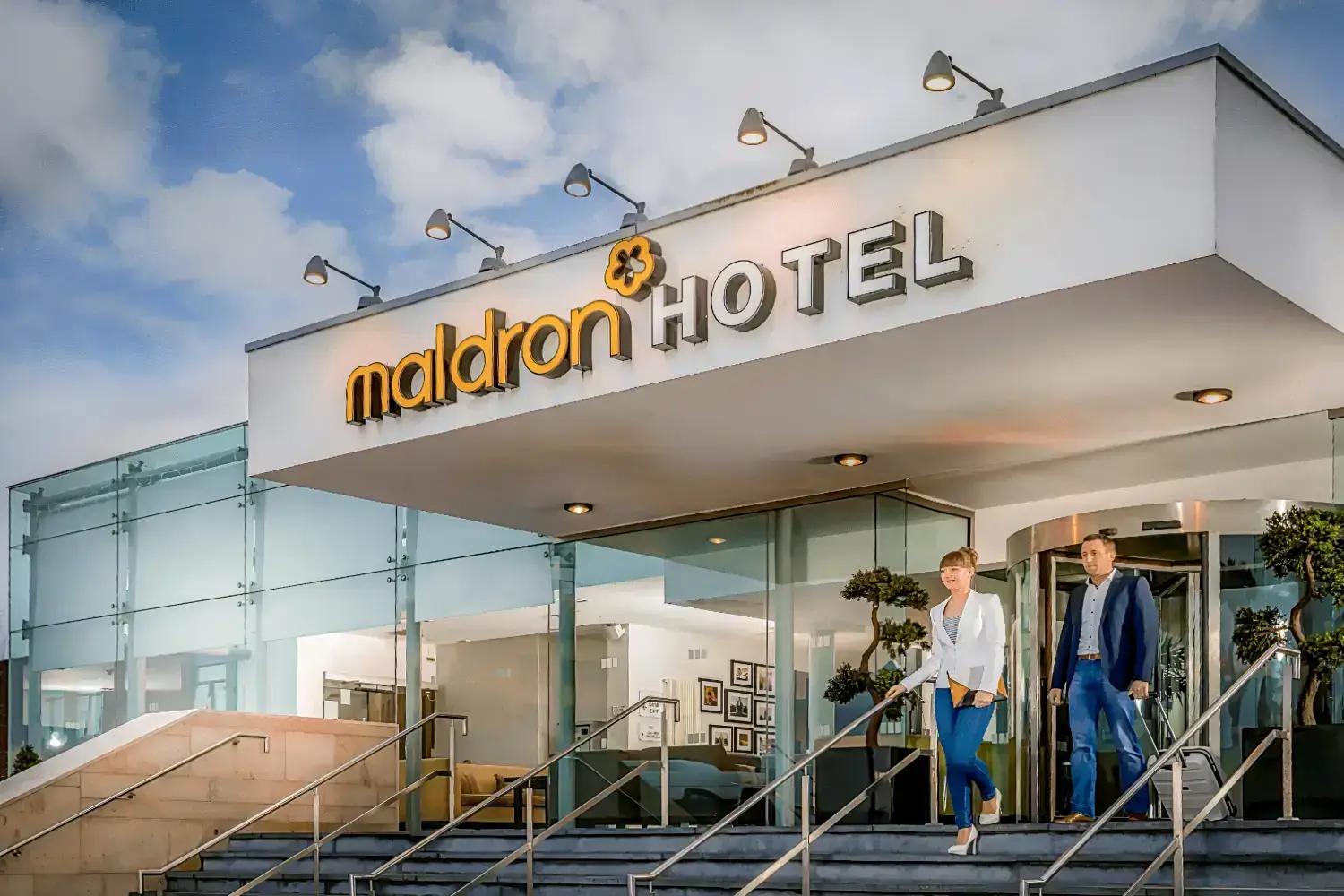 Guest walking out of Maldron Hotel at Dublin airport