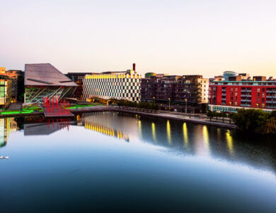 Dublin, Ireland. Aerial view of Grand Canal at sunrise