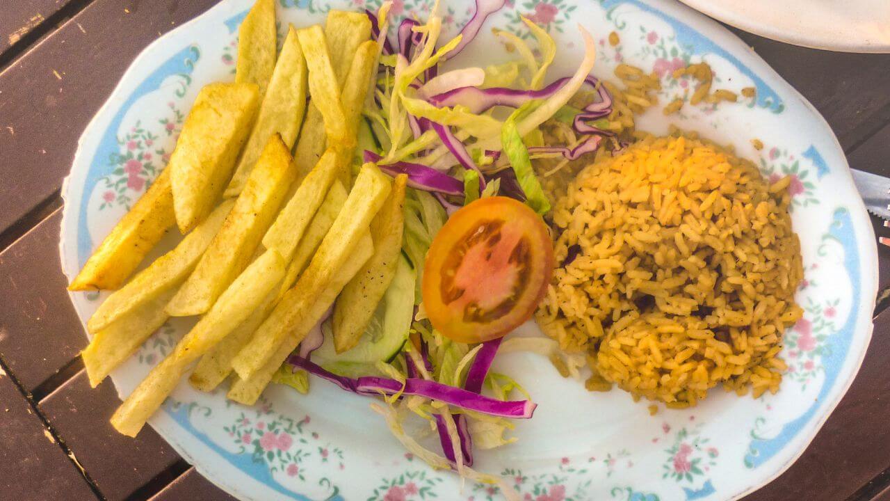 Caribbean food on a dinner plate