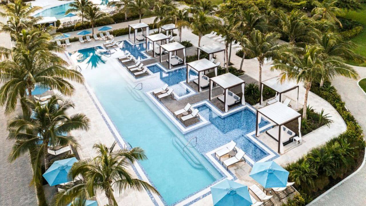 pool chairs and cabanas at the ritz carlton pool
