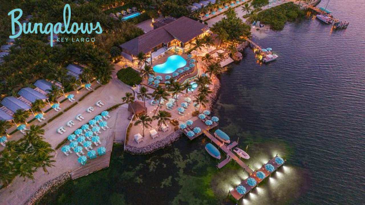 outside overview of the bungalows key largo at night time