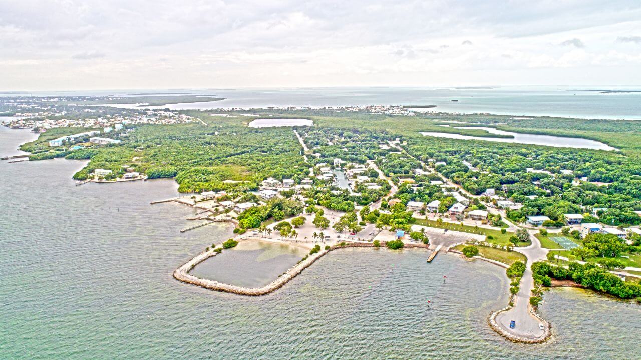 aerial waterfront view of key largo off the keys