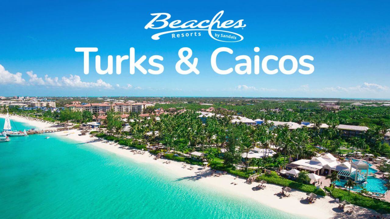 beachs turks and caicos logo overlayed with a picture of their oceanfront resort