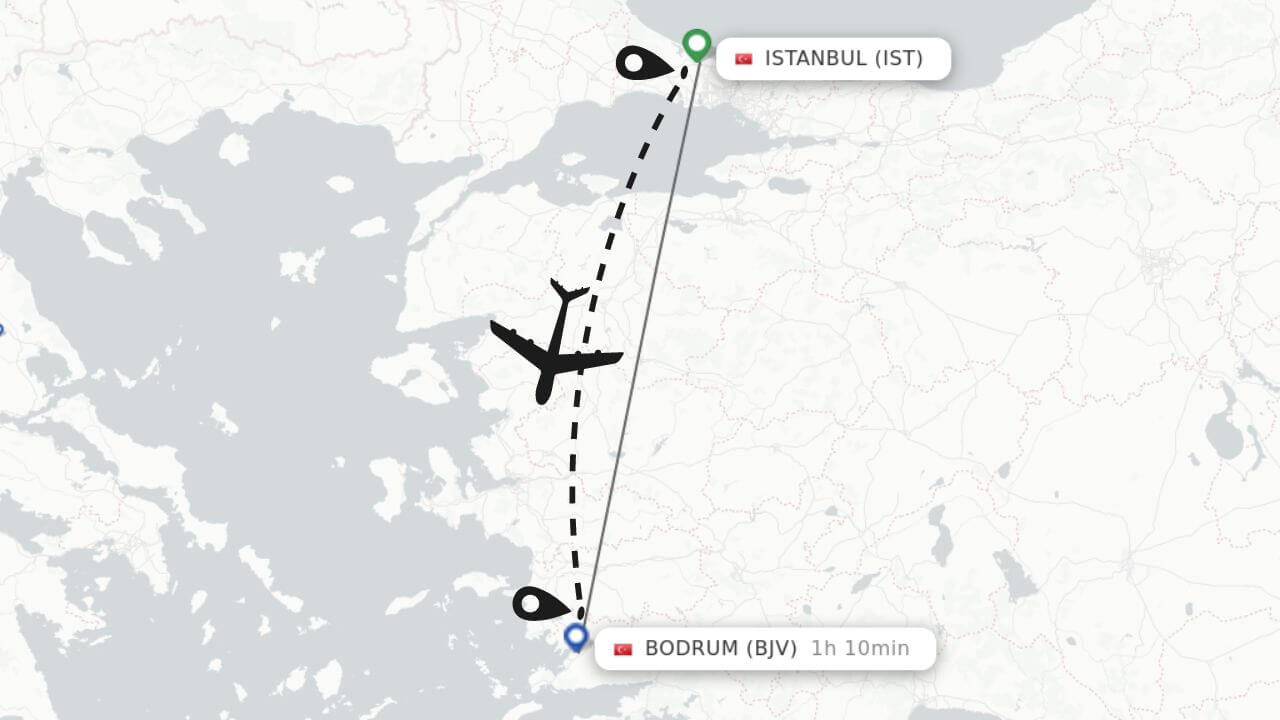 flight route from istanbul to bodrum