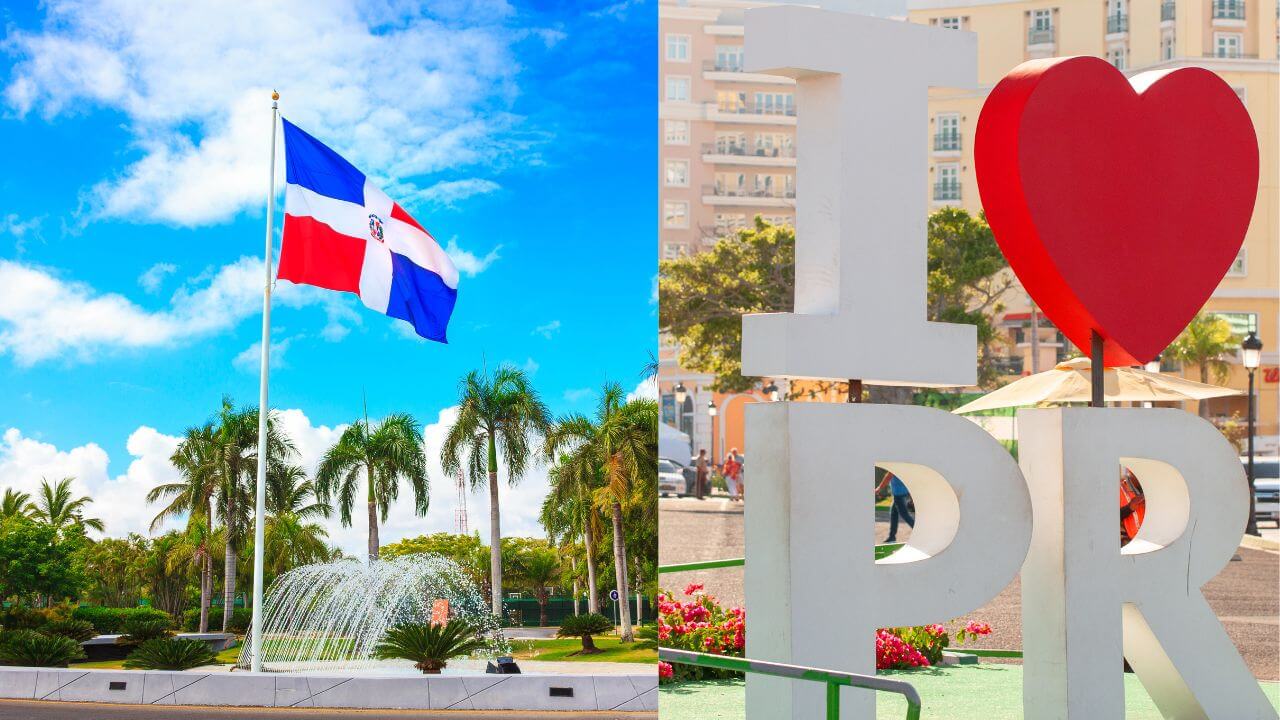 dominican republic flag and i heart PR sign 