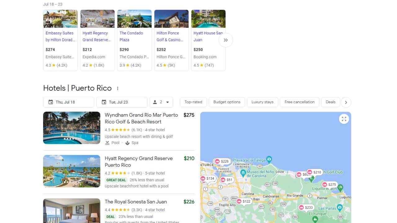 google search of best hotels in puerto rico