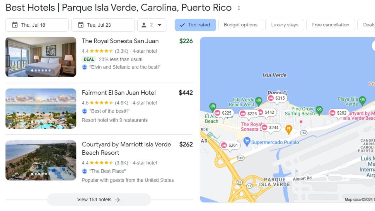 google search of best hotels in isla verde puert rico