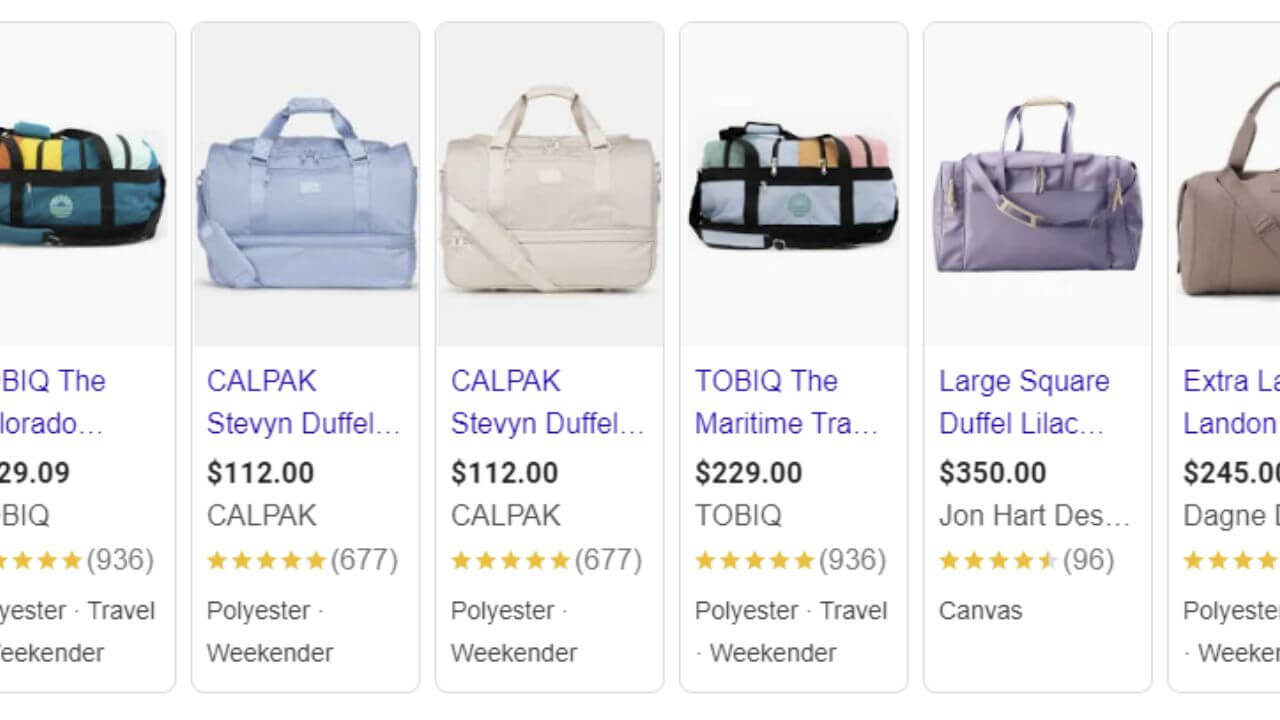 different travel bags with reviews and prices