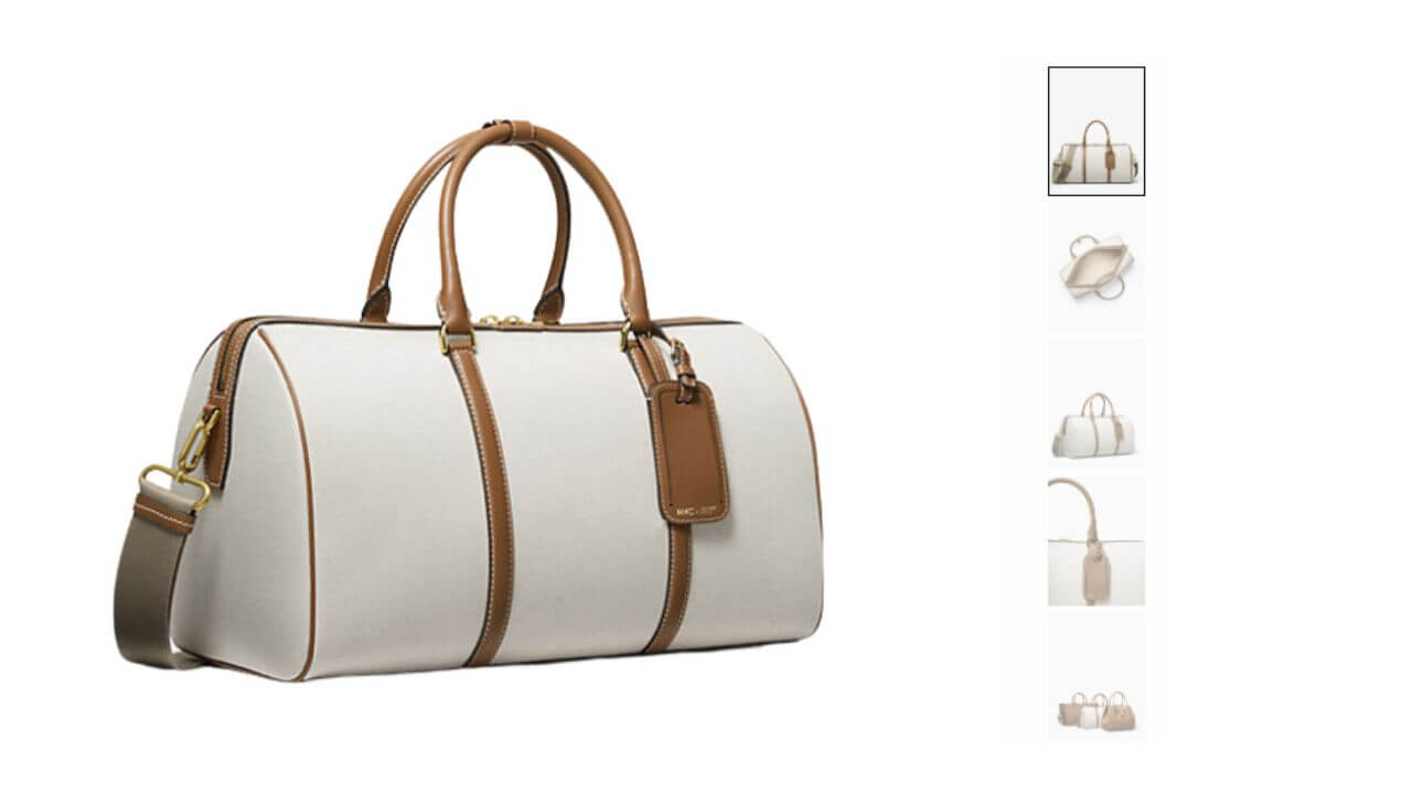 michael kors beige and brown leather duffle bag