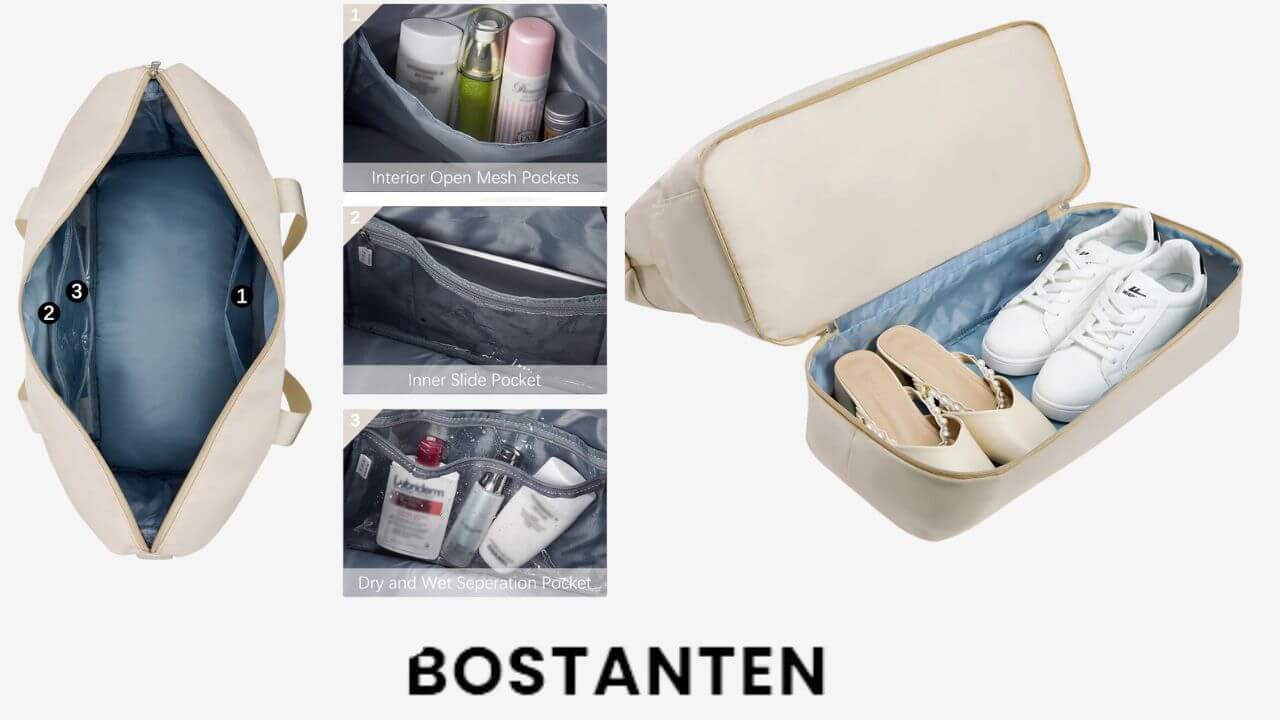 bostanten beige weekender bag with a separate shoe compartment