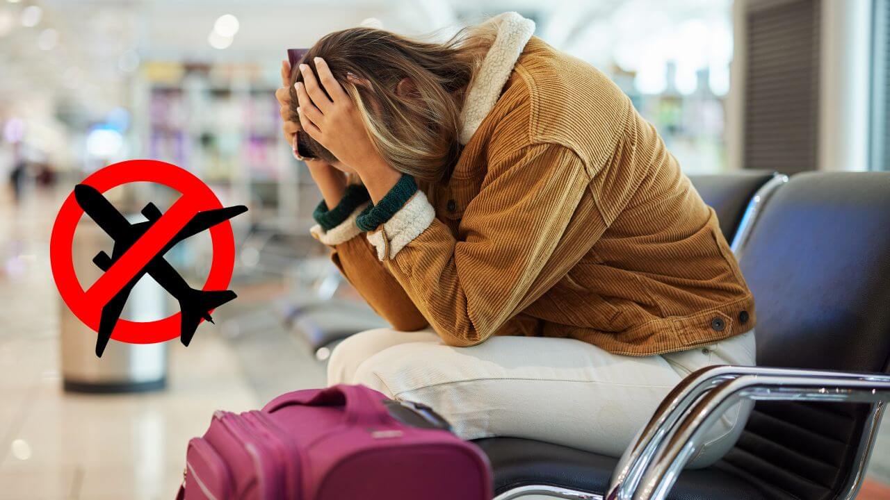 person with her head and her hands upset because her travel plans got cancelled