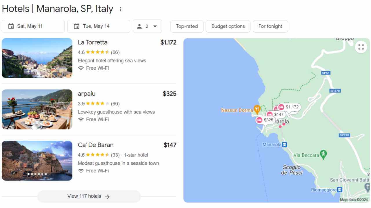 comparison of nearby hotel prices