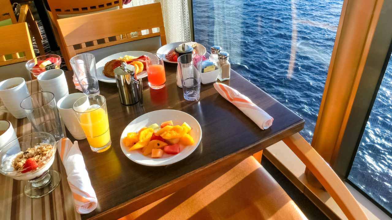 food on a cruise ship looking out into the ocean
