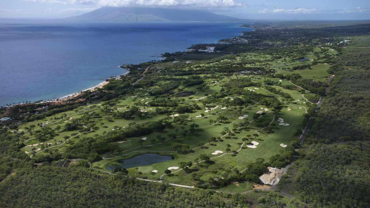 aerial view of golf course in maui
