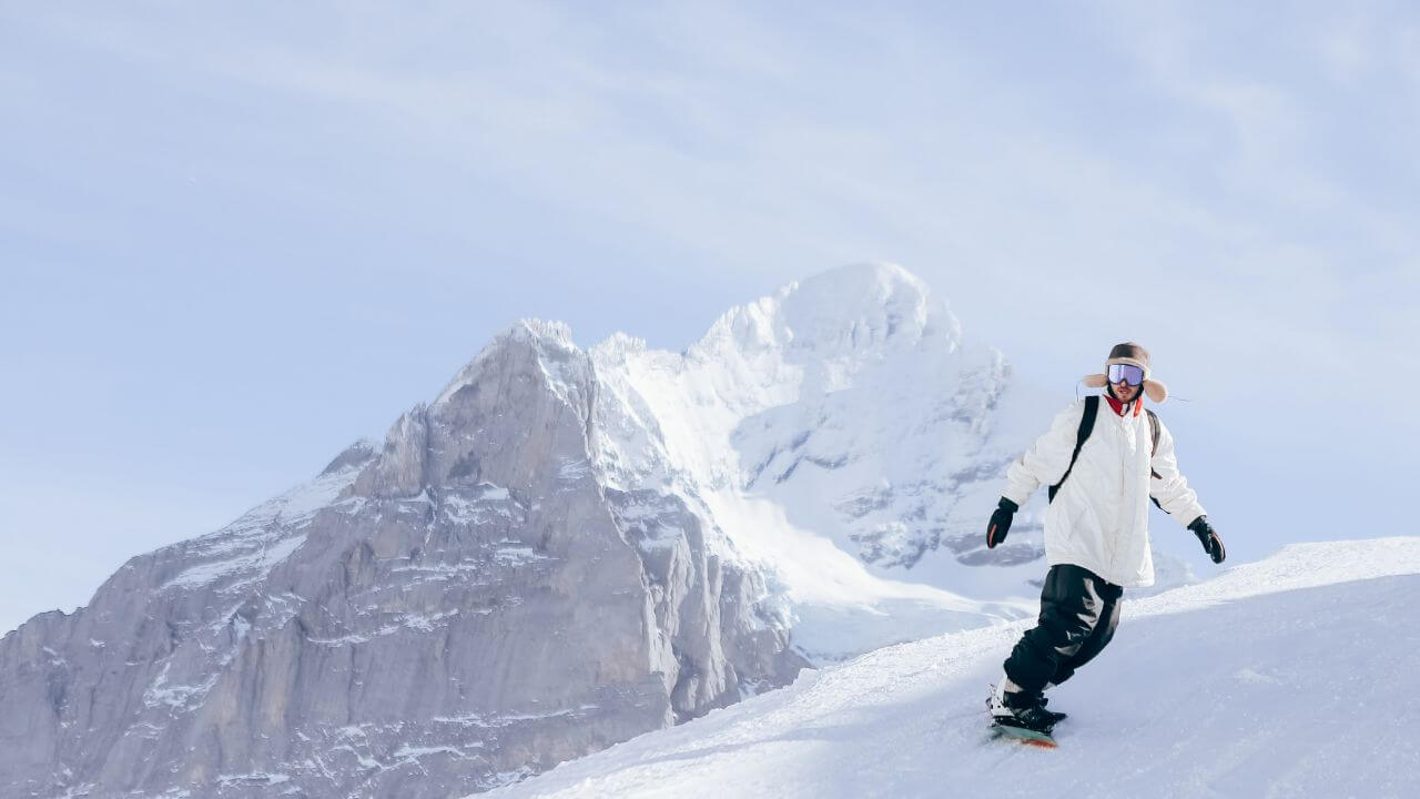 person snowboarding in the swiss alps