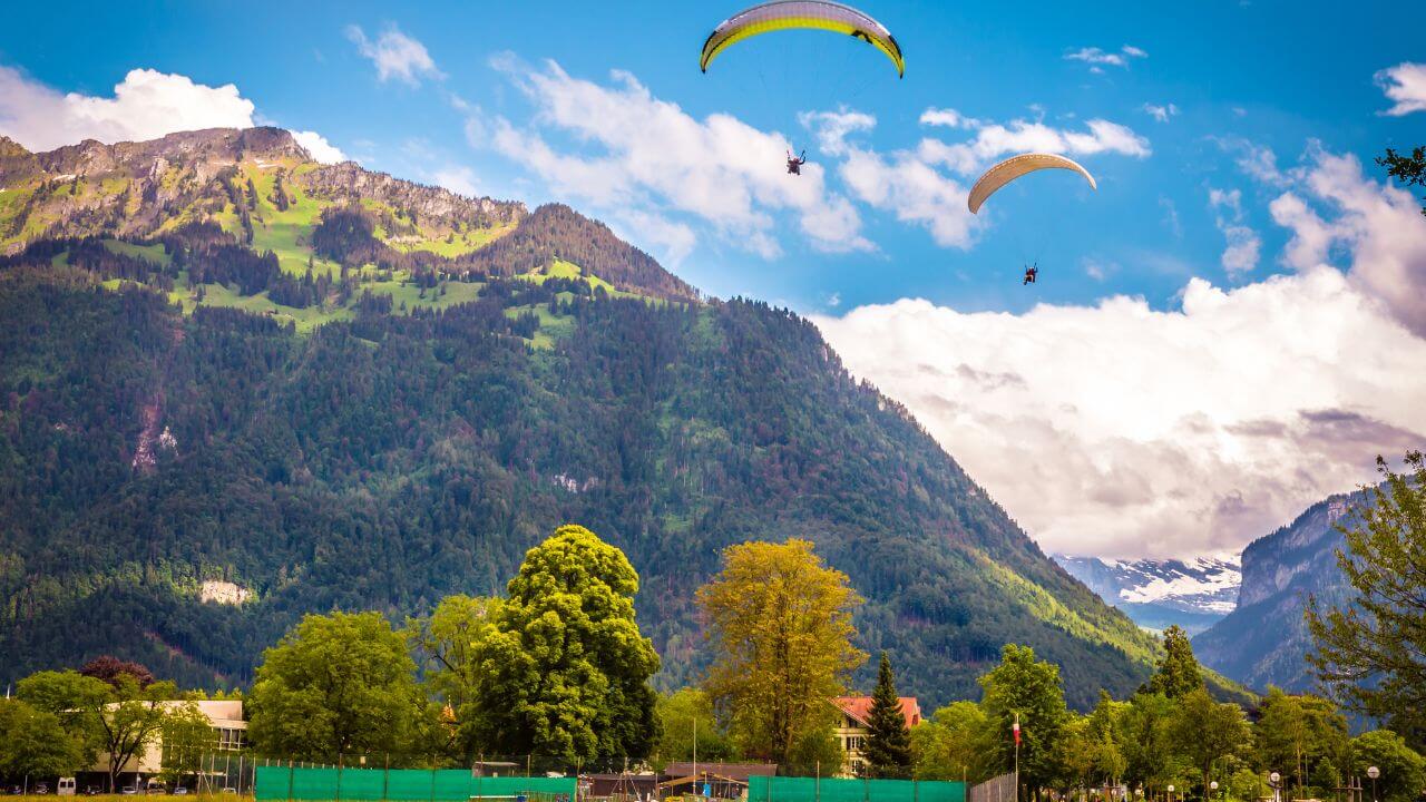 paragliding in switzerland in the spring time