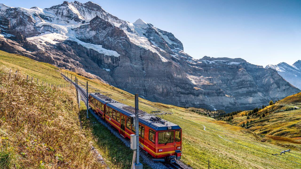 view of jungfraujoch  mountain and the switzerland scenic train