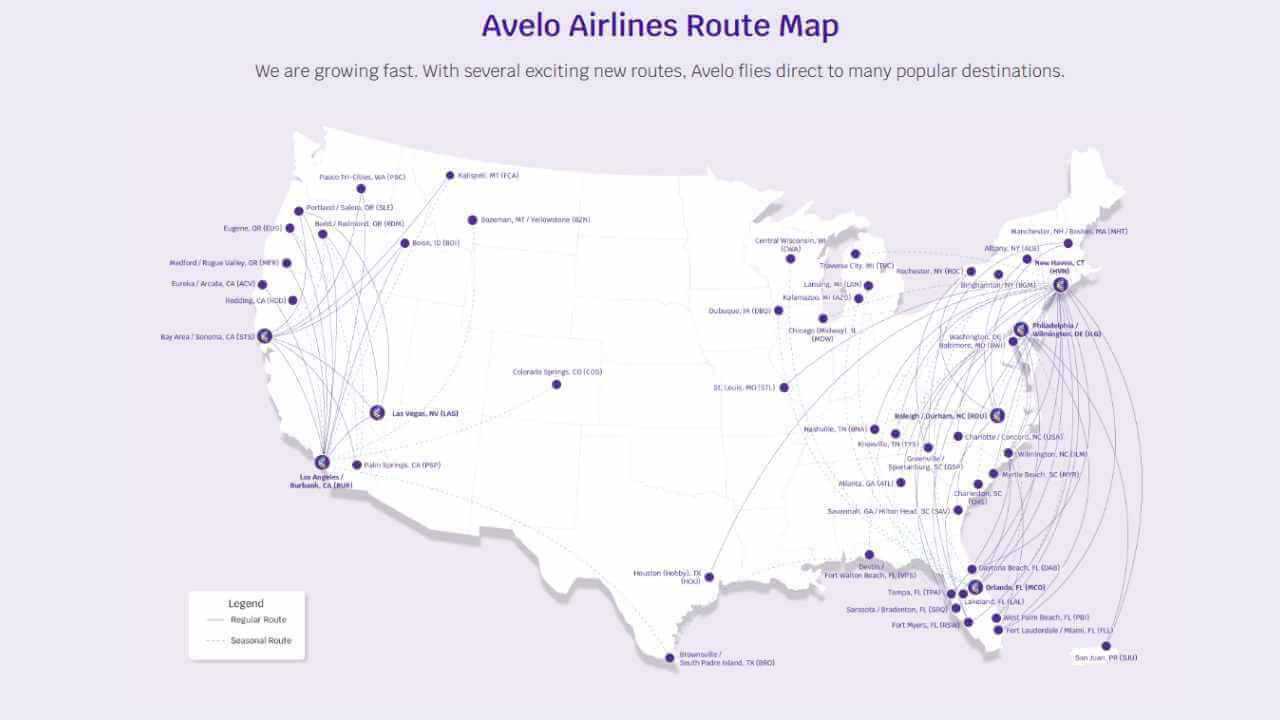 avelo airlines route network