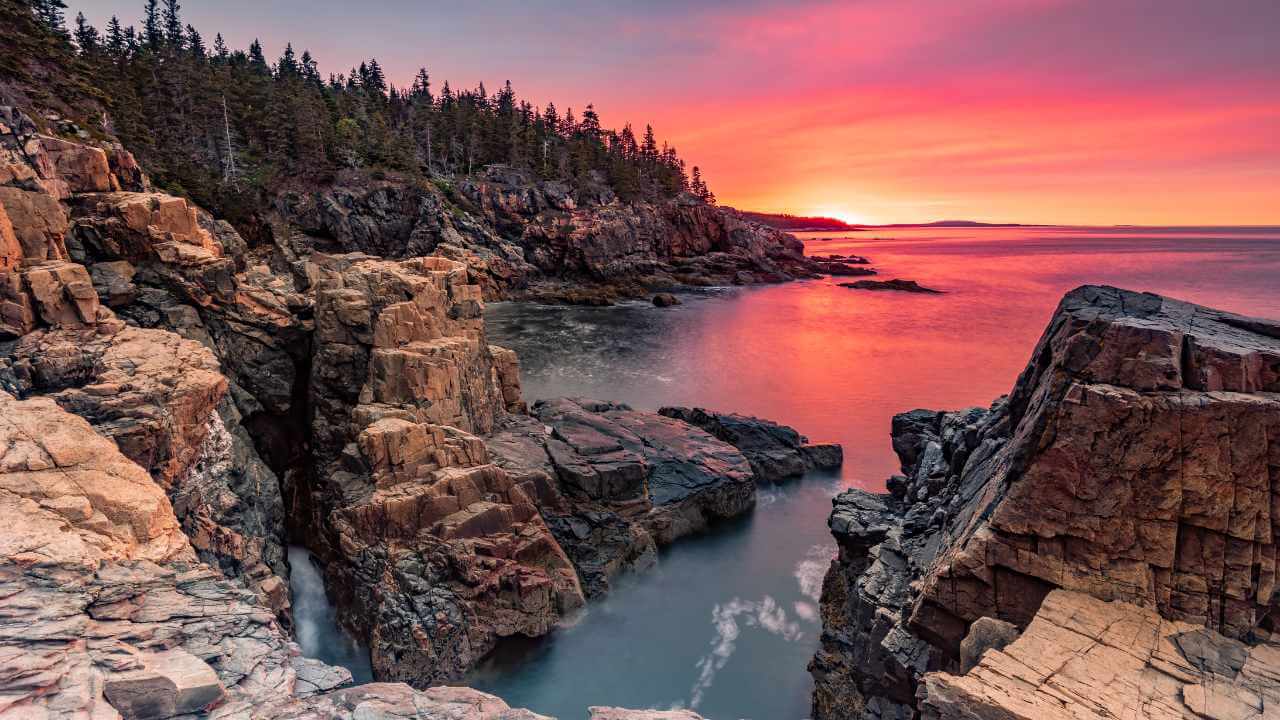 acadia national park in maine at sunset
